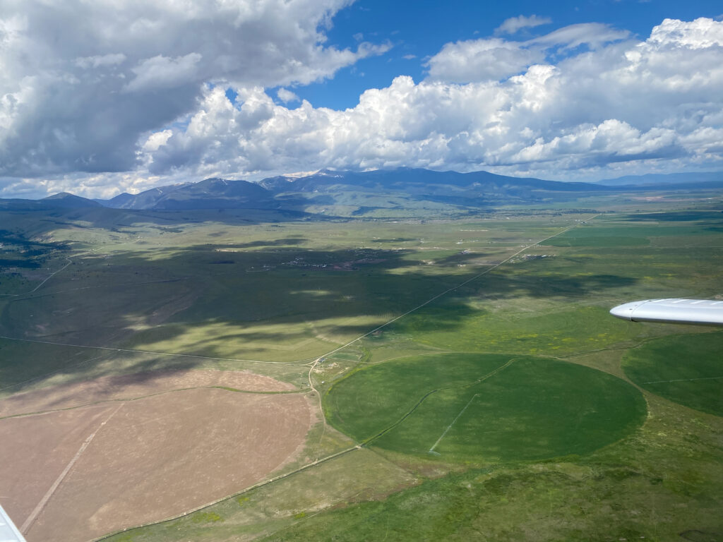 Aerial view of crop irrigation patterns 