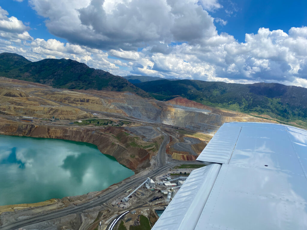 Berkeley Pit a former open pit copper mine in Butte Montana. Part of the historical portion of the scenic flight tour. 